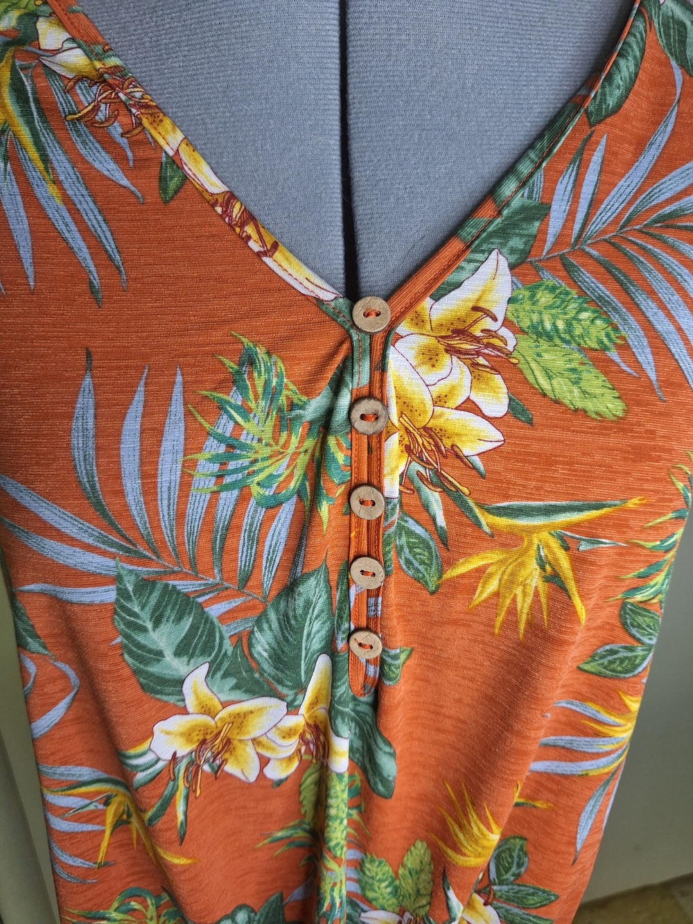 NAIF Orange Tropical V-Neck Button Front Blouse